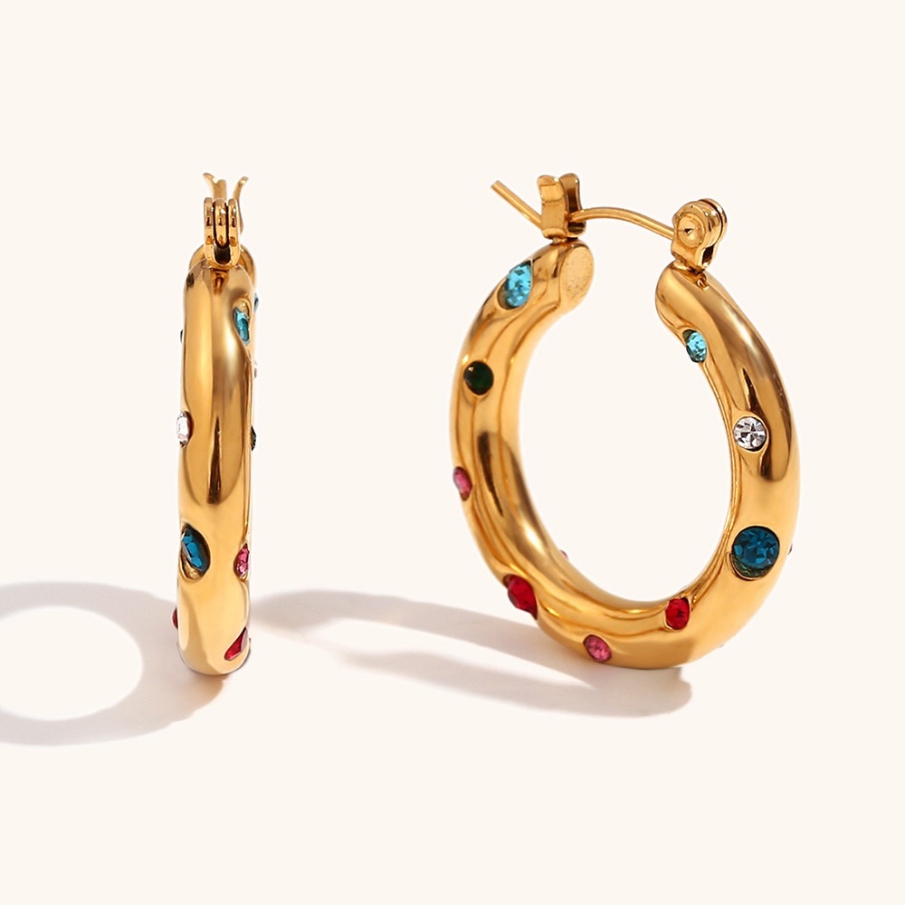 Gold Crystal Hoop Earrings*Sparkle Hoops*CZ Earrings*Waterproof Sweatpro…